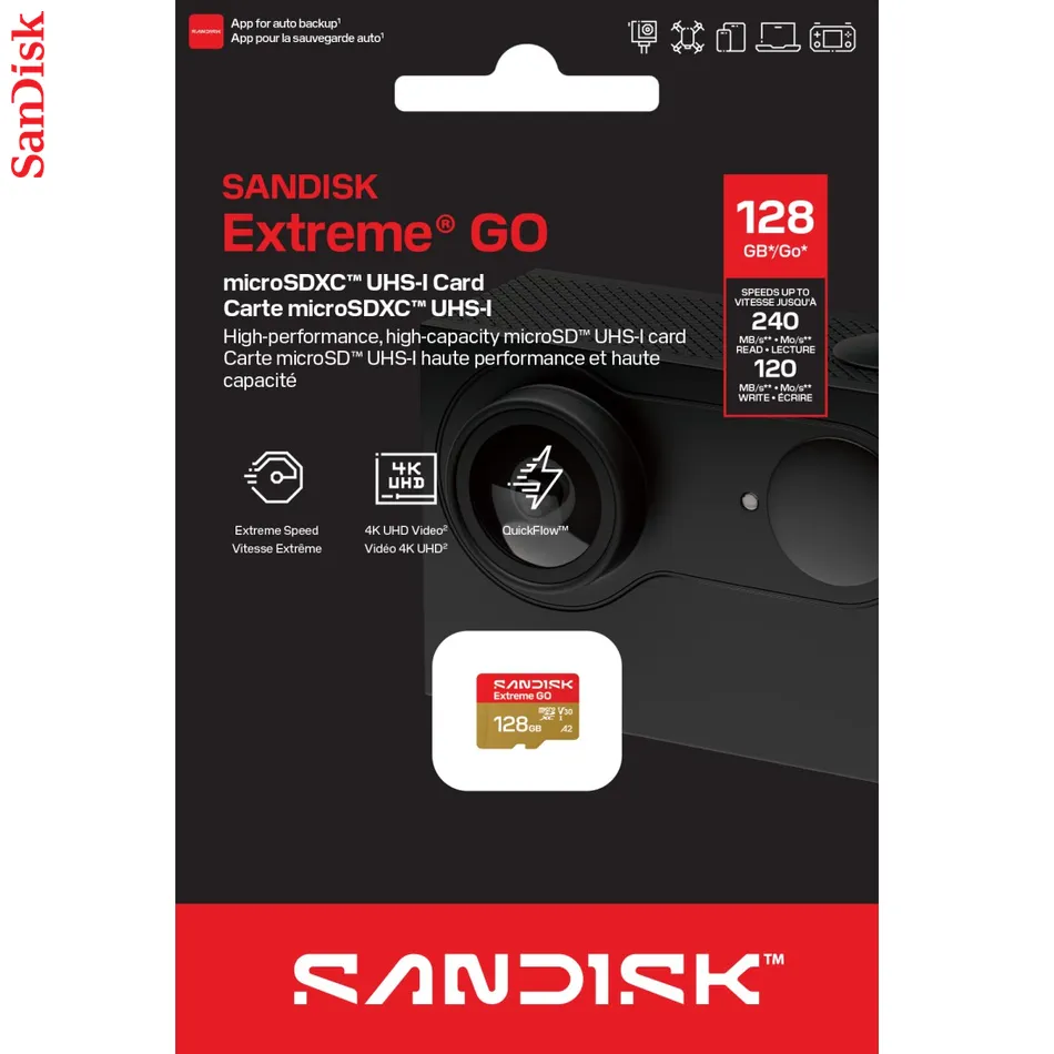 SanDisk microSDXC Extreme GO 128GB (UHS-I, R240MB/s / W120MB/s, 5K)