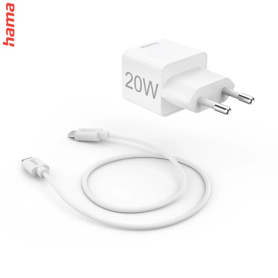 Hama rýchlonabíjačka na mobil USB-C 20 W s káblom 1 m, biela