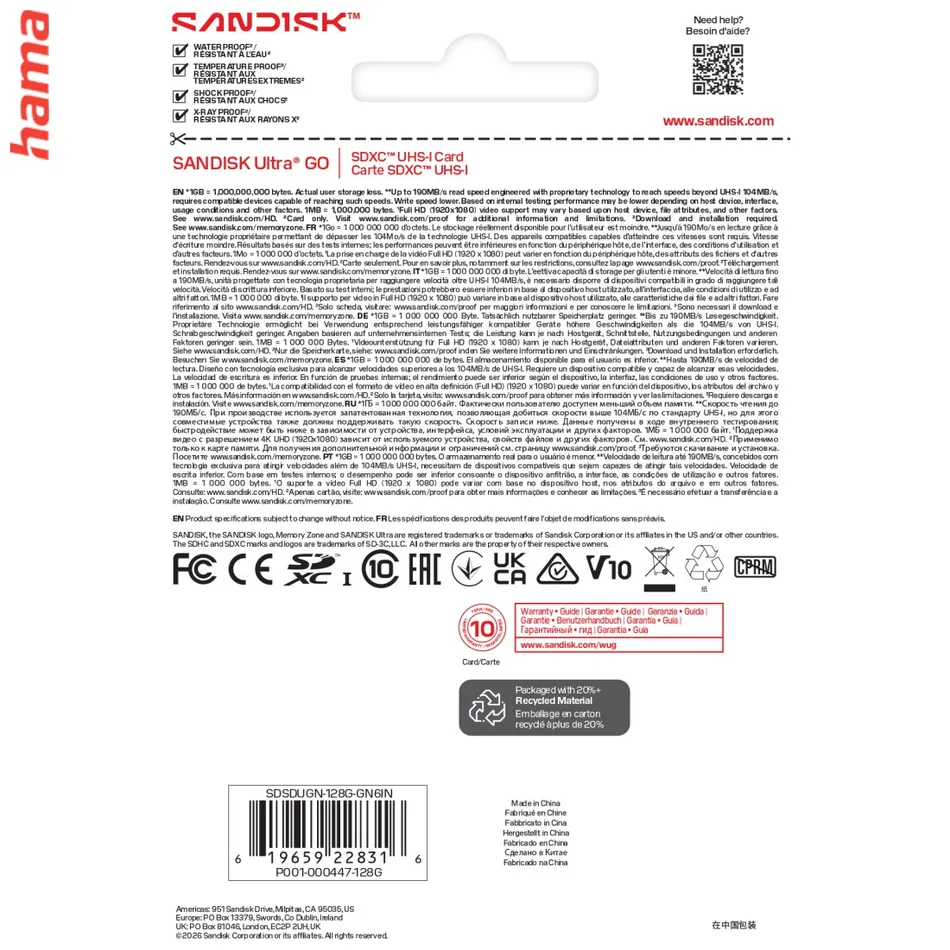 SanDisk SD karta Ultra GO SDXC 128 GB, UHS-I V10, 190 MB/s