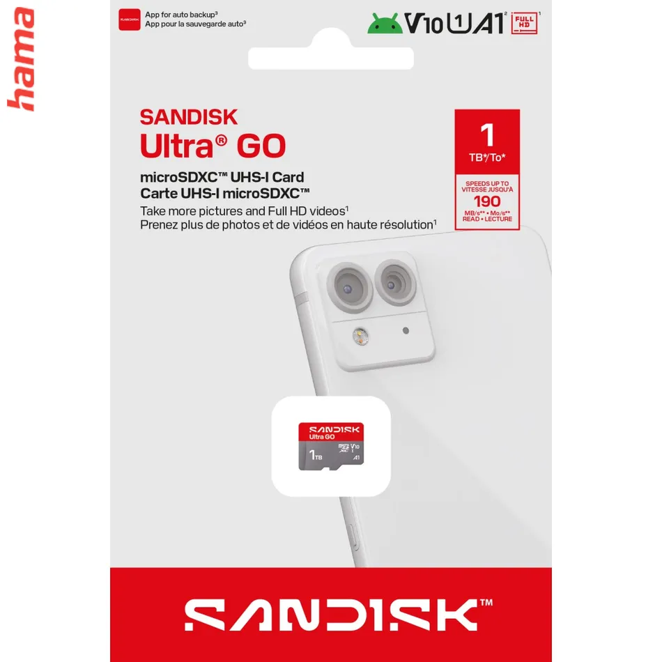 SanDisk micro SD karta Ultra GO 1 TB, UHS-I V10 A1, 190 MB/s