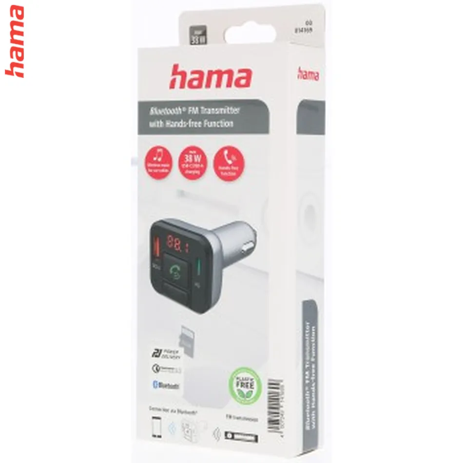 FM Transmitter s Bluetooth a handsfree, USB-A/USB-C, rýchle nabíjanie, strieborný  