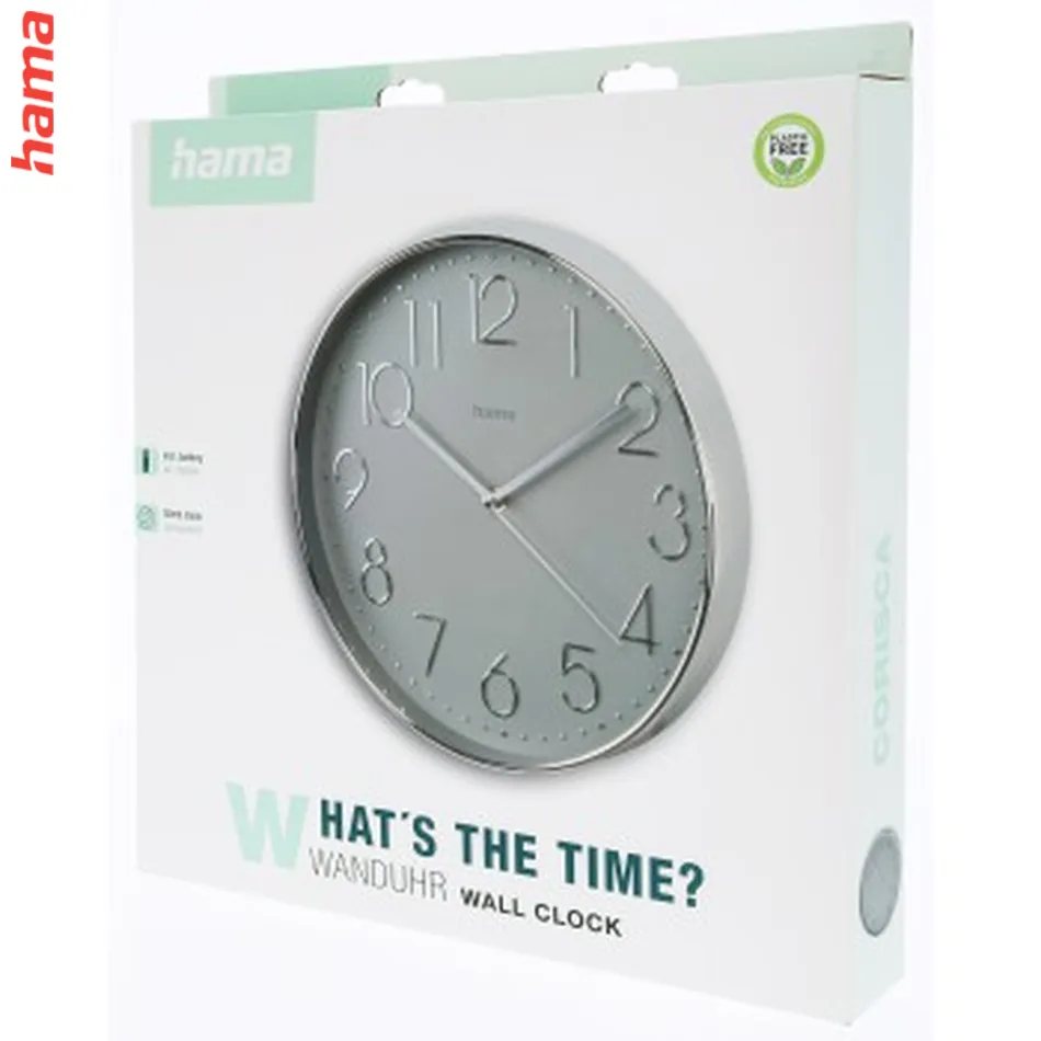 Hama Corsica, nástenné hodiny, priemer 30 cm, tichý chod, strieborné/šedé