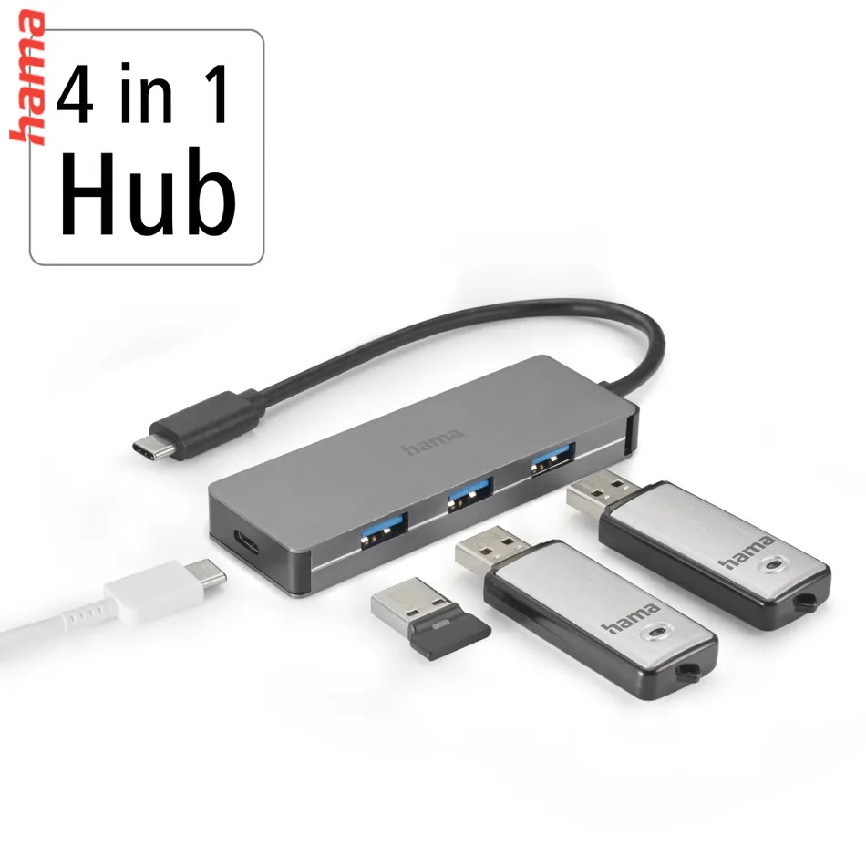 Hama USB-C-Hub, 4 porty, USB 3.2, 10 Gbit/s, hliníkový