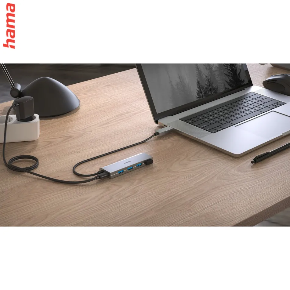 Hama USB-Hub, 4 porty, USB 3.2, 5 Gbit/s, USB-C adaptér, sieťový zdroj