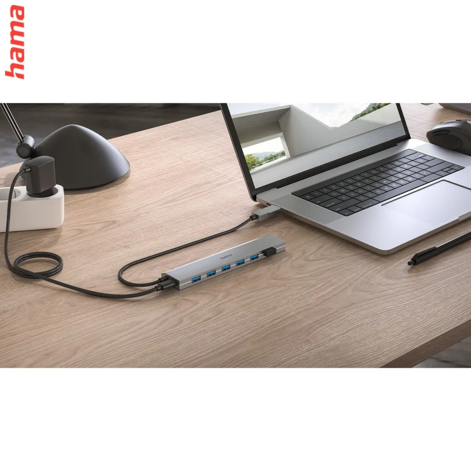 Hama USB-Hub, 7 portov, USB 3.2, 5 Gbit/s, USB-C adaptér, sieťový zdroj
