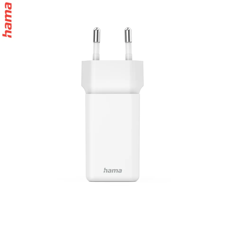 Rýchlonabíjačka Hama , GaN, 2x USB-C, Super Mini nabíjačka, PD, 40 W, biela