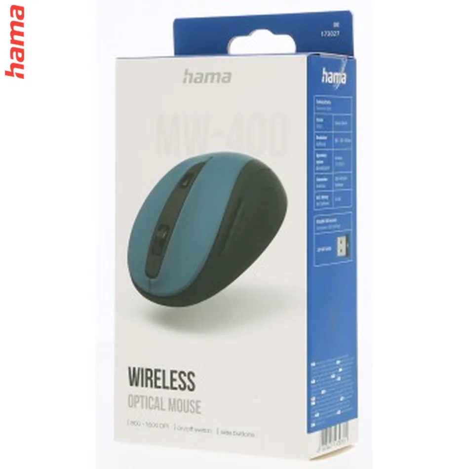 Hama bezdrôtová optická myš MW-400 V2, ergonomická, modrá/čierna