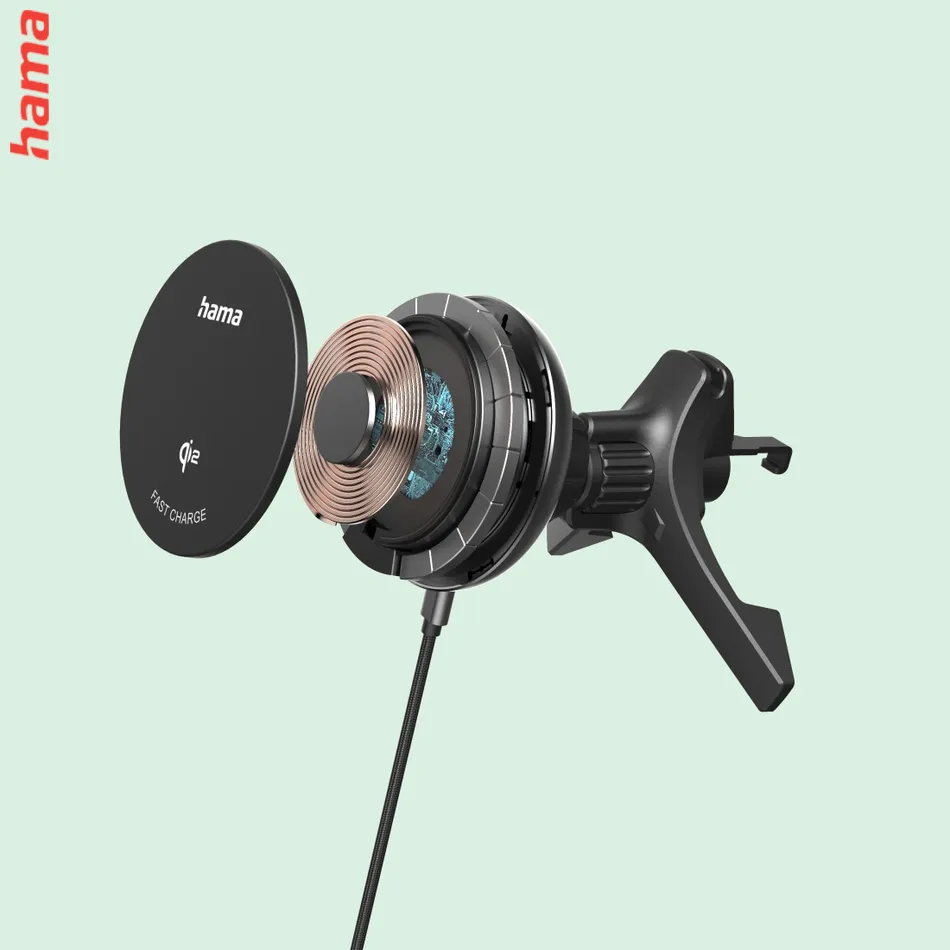 Hama držiak do auta s bedzdrôtovou nabíjačkou Qi2 15 W, magnetický