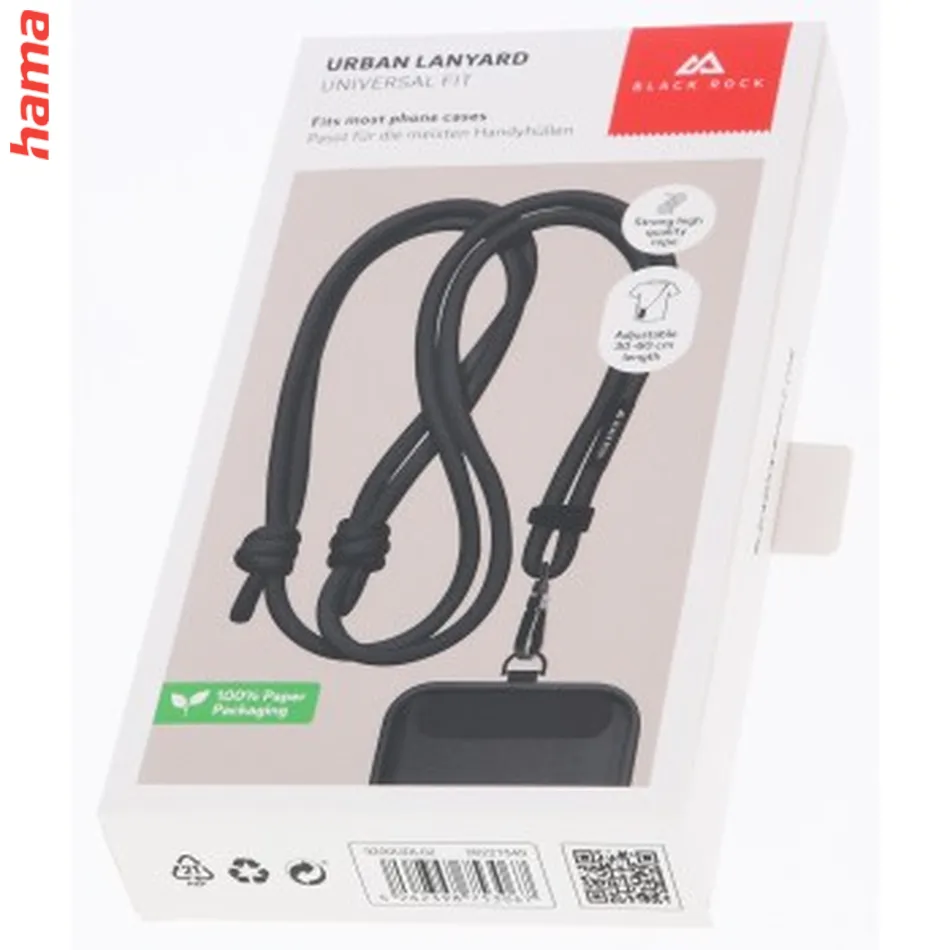 Black Rock Universal Lanyard, šnúrka na mobil, s karabínkou, 30-60 cm, čierna
