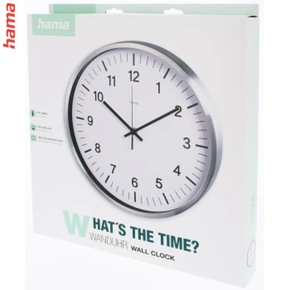Hama Java, nástenné hodiny, riadené rádiovým signálom, 35 cm, strieborné