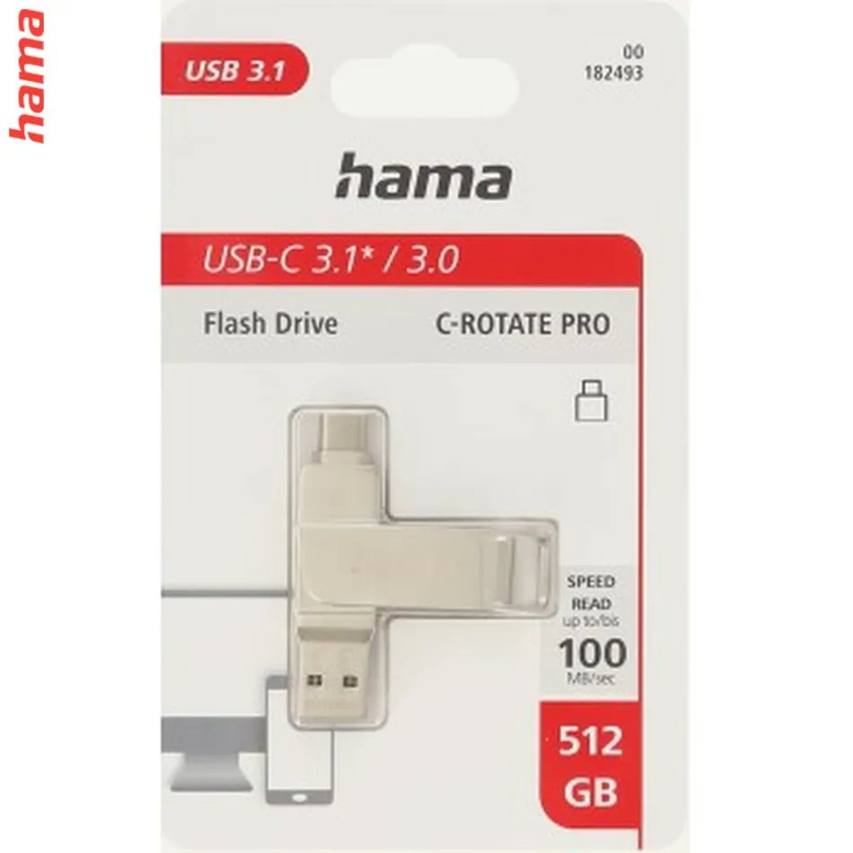 Hama USB flash disk C- Rotate Pro, USB-C 3.1, 512 GB, 100 MB/s