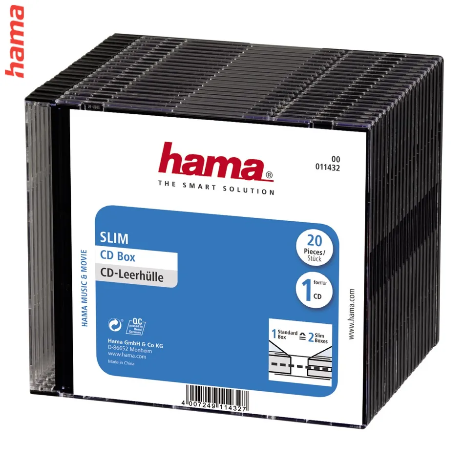 Hama CD Slim Box, obal na 1 cd/dvd, priehľadný/čierny, balenie 20 ks (cena za balenie)