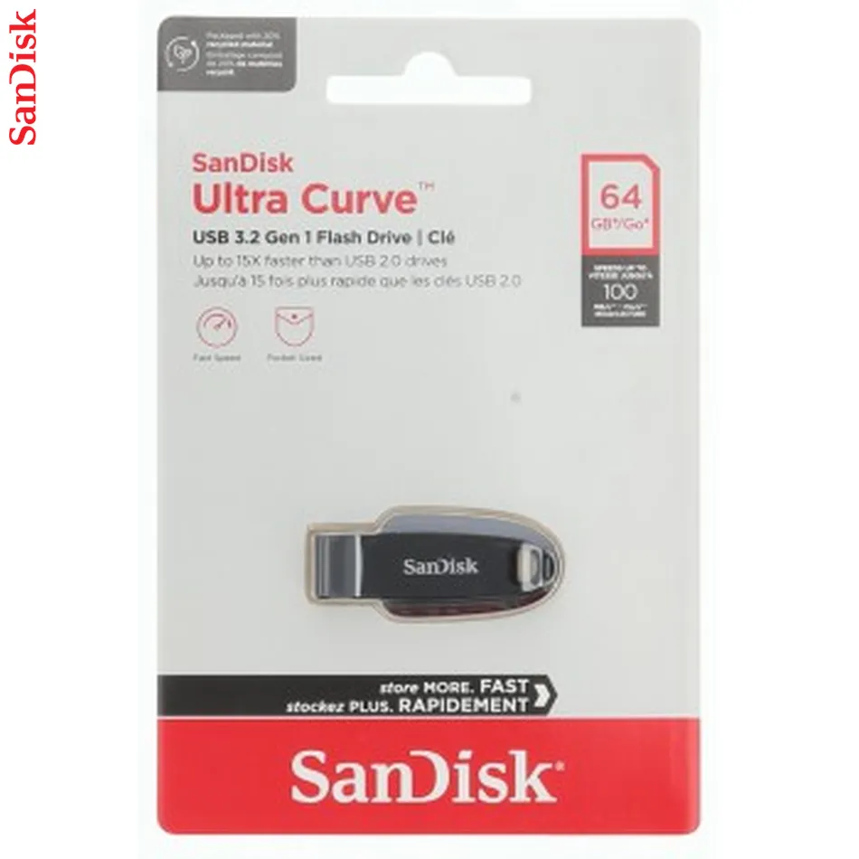 SanDisk Ultra Curve Flash Drive, 64 GB, USB 3.2