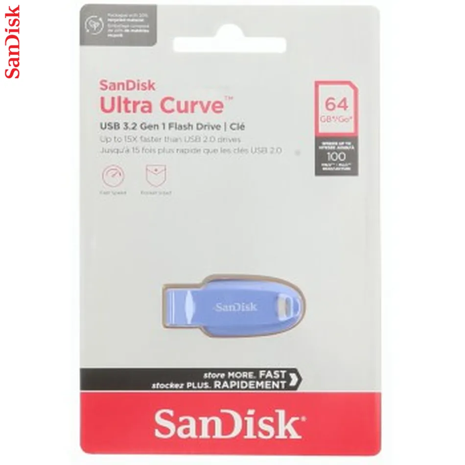 SanDisk Ultra Curve Flash Drive, 64 GB, USB 3.2, modrá