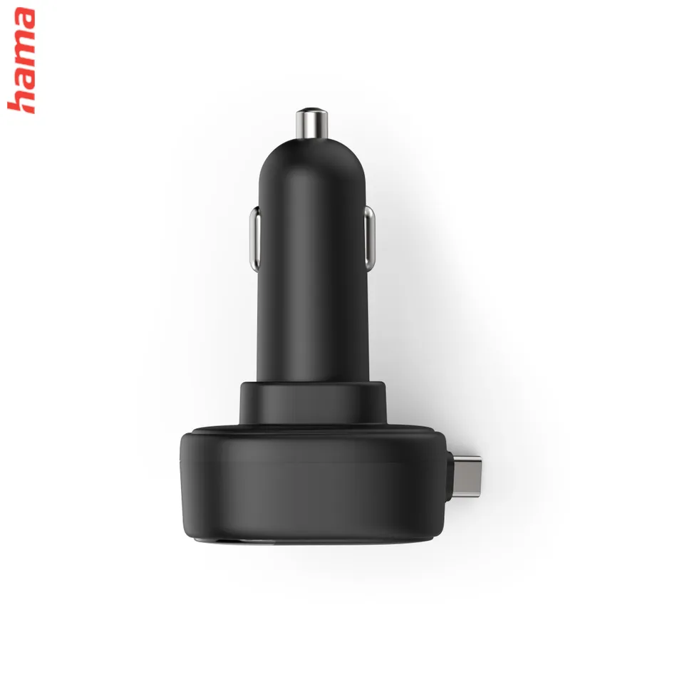 Hama rýchla USB nabíjačka do vozidla, 2x USB-C, PD 30 W, navíjací kábel