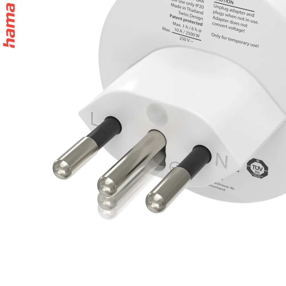 Hama Cestovný adaptér typ J/L/N, 3‑pólový, Švajčiarsko/Taliansko/Brazília