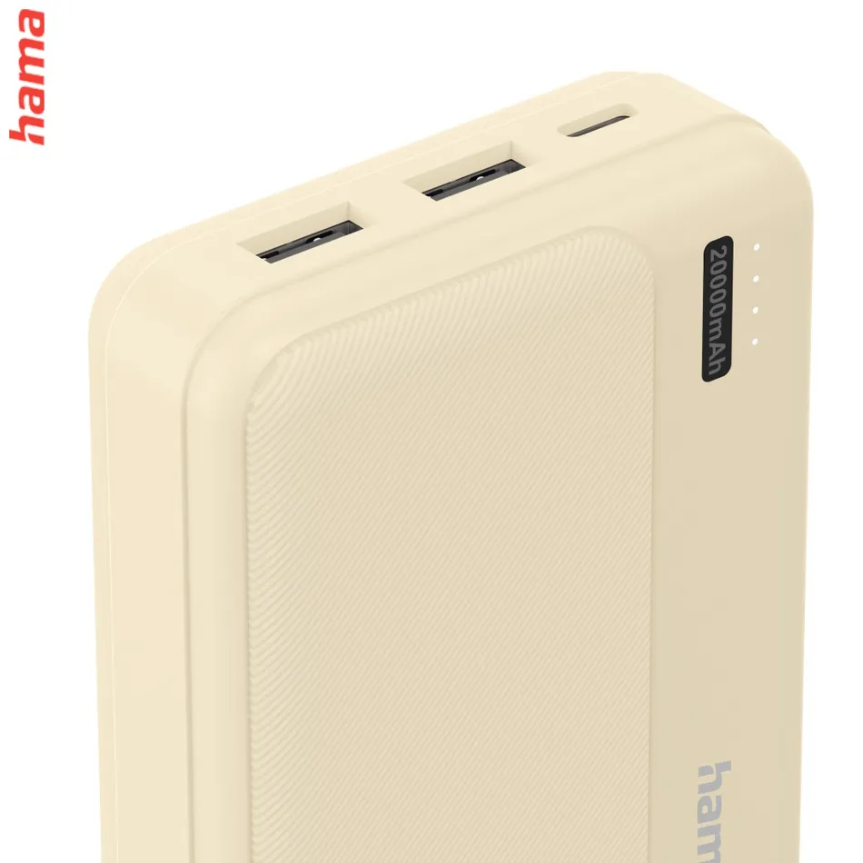 Hama Pocket 20, powerbanka 20000 mAh, 2,1 A, výstup: 2x USB-A, piesková
