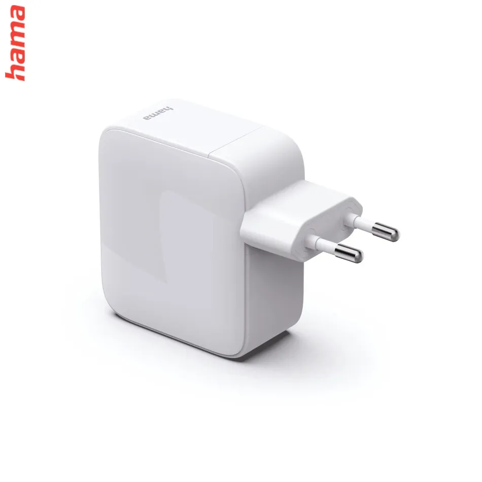 Hama nabíjačka na notebook a mobil 65 W GaN, 2x USB-C, vysúvateľný kábel, biela