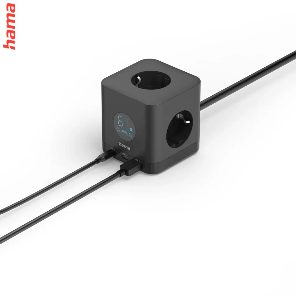 Hama predlžovačka s USB Cube, 3 zásuvky, 2x USB-C, 1x USB-A, PD 67 W, 1,4 m
