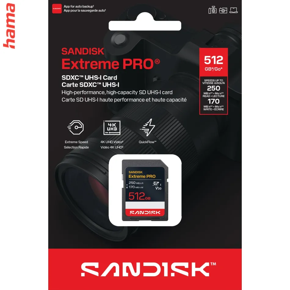 SanDisk SD karta Extreme PRO SDXC 512 GB, UHS-I V30 U3, 250/170 MB/s