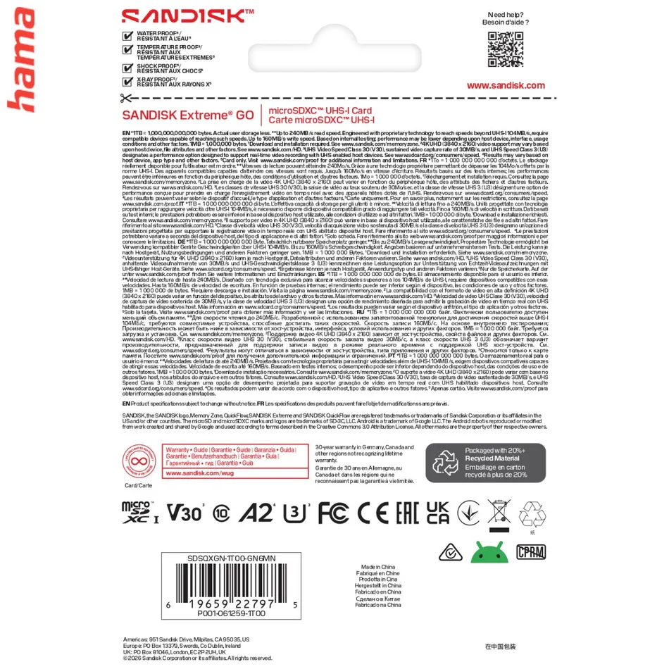 SanDisk micro SD karta Extreme GO 1 TB, UHS-I V30 A2, 240 MB/s