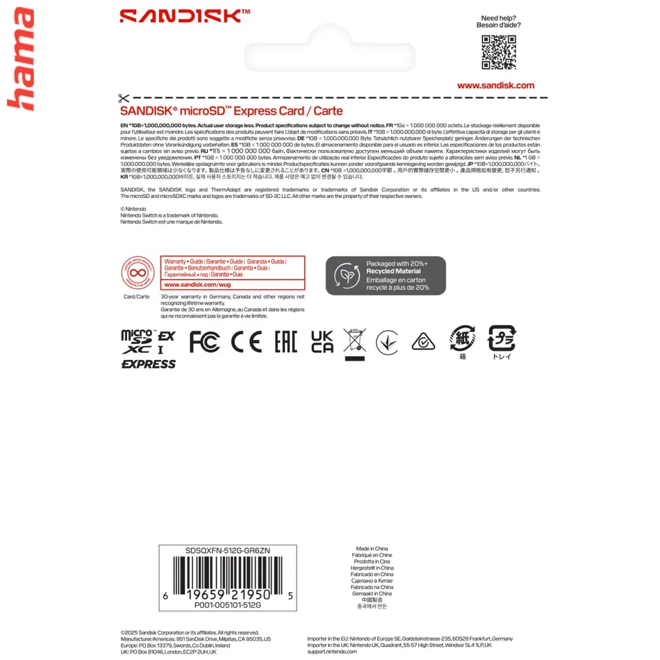 SanDisk micro SD karta Express 512 GB pre Nintendo Switch 2