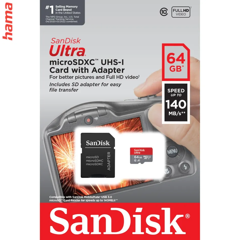 SanDisk micro SD karta Ultra 64 GB s adaptérom, UHS-I A1, 140 MB/s