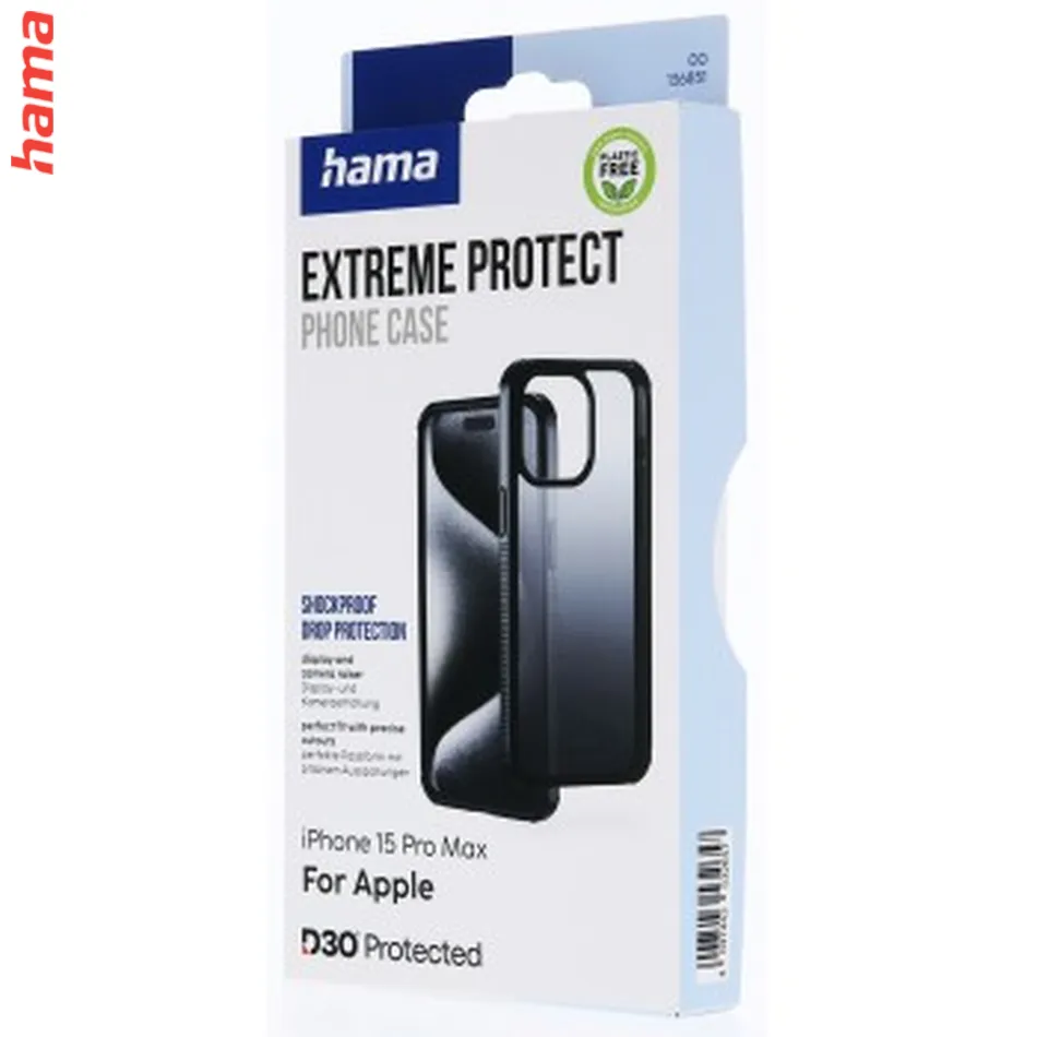 Hama Extreme Protect, kryt pre Apple iPhone 15 Pro Max, materiál D3O®, priehľadný čierny  