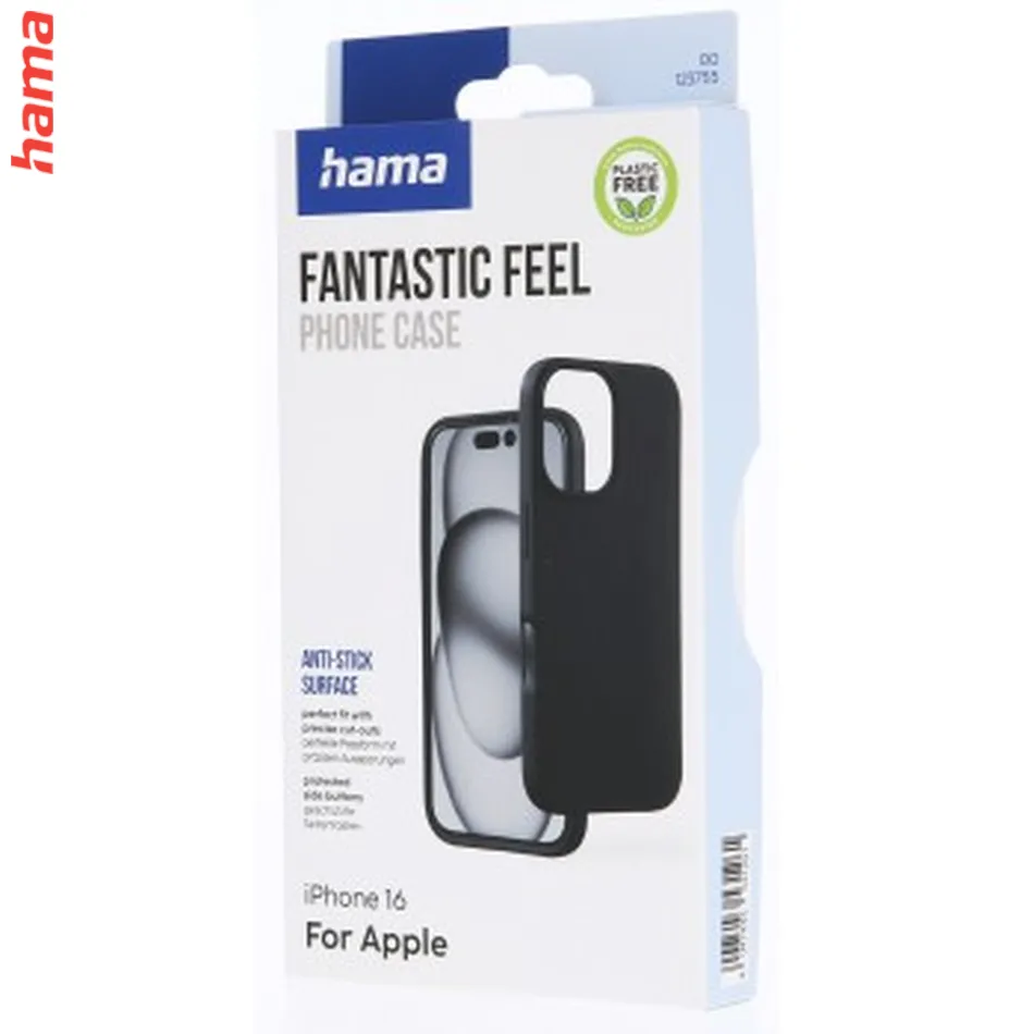 Hama Fantastic Feel, kryt pre Apple iPhone 16, hebký povrch, čierny  
