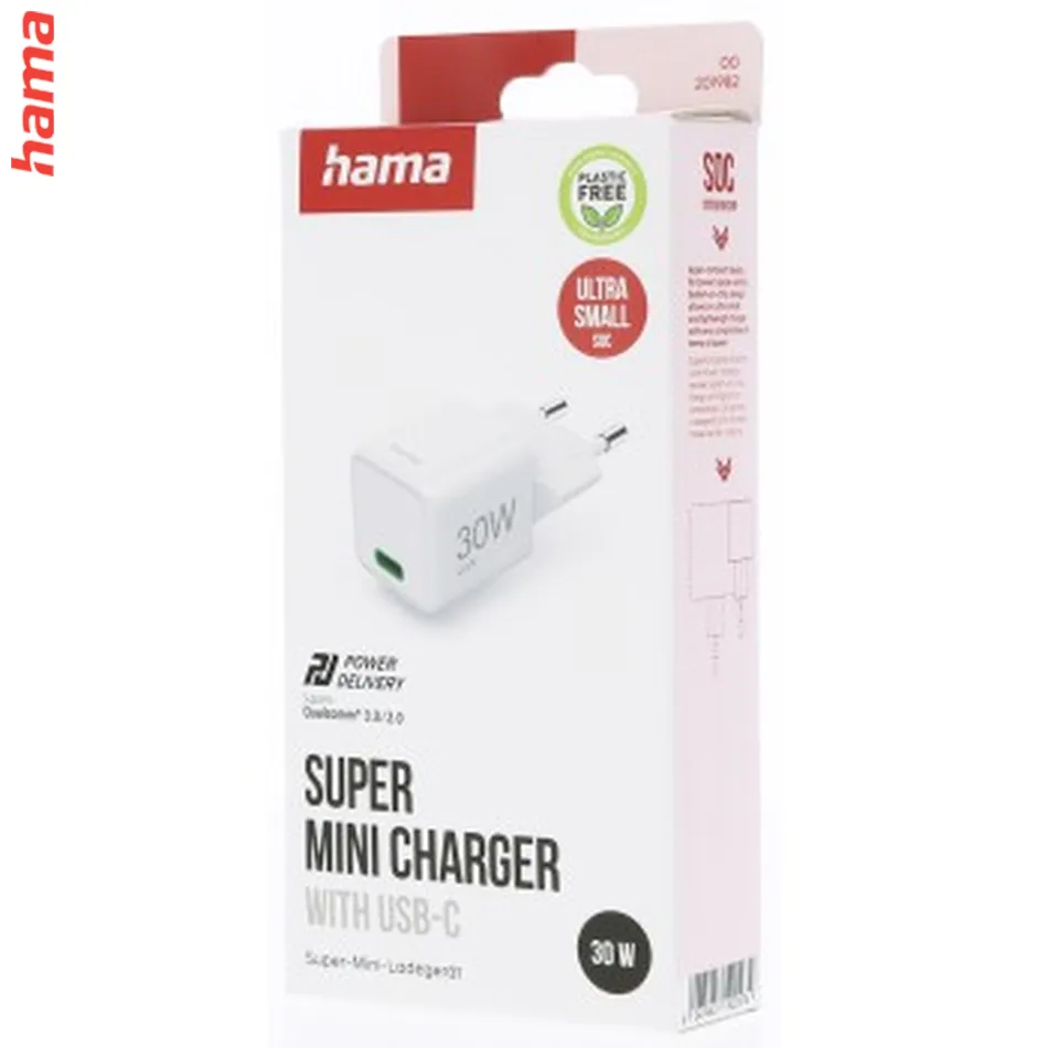 Hama rýchla USB nabíjačka, USB-C PD/QC 30 W, super-mini  