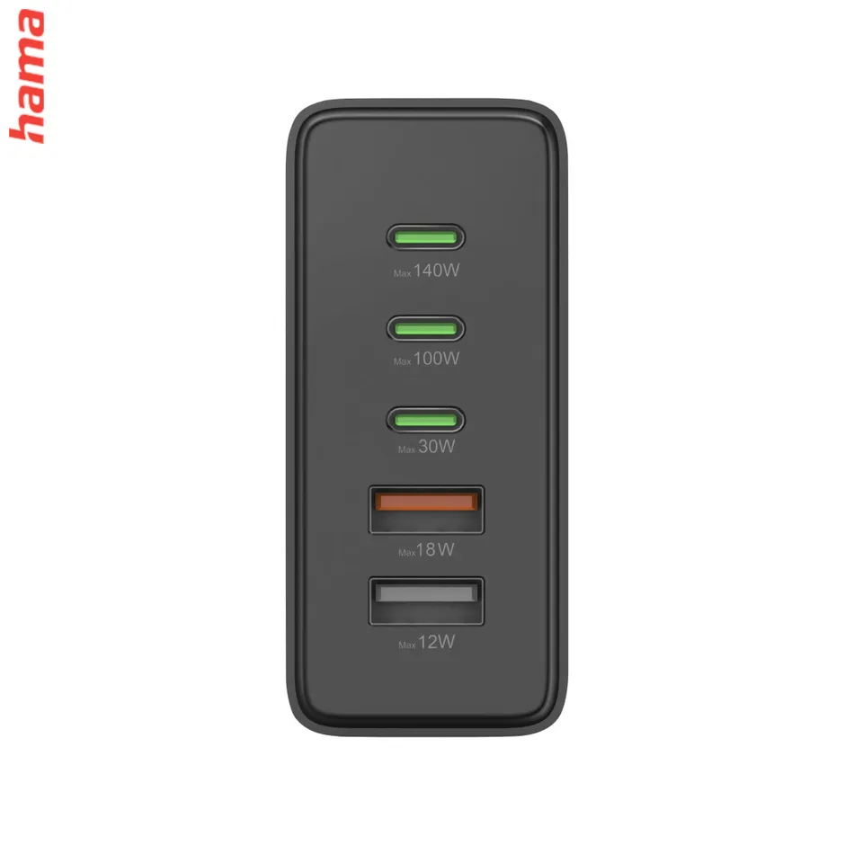 Hama USB nabíjacia stanica GaN, 3x USB-C PD, 2x USB-A (1x QC), 140 W