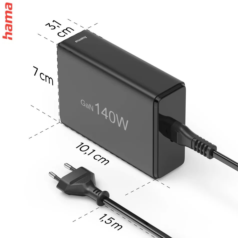 Hama USB nabíjacia stanica GaN, 3x USB-C PD, 2x USB-A (1x QC), 140 W