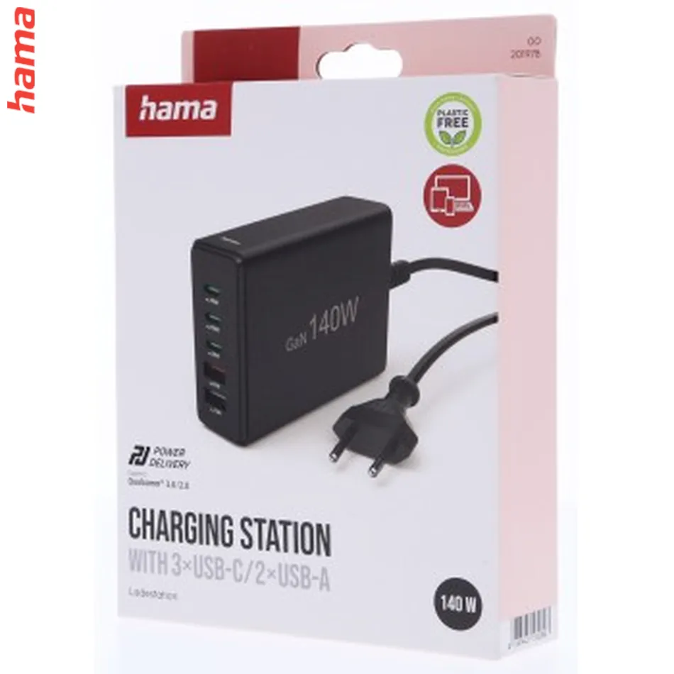Hama USB nabíjacia stanica GaN, 3x USB-C PD, 2x USB-A (1x QC), 140 W