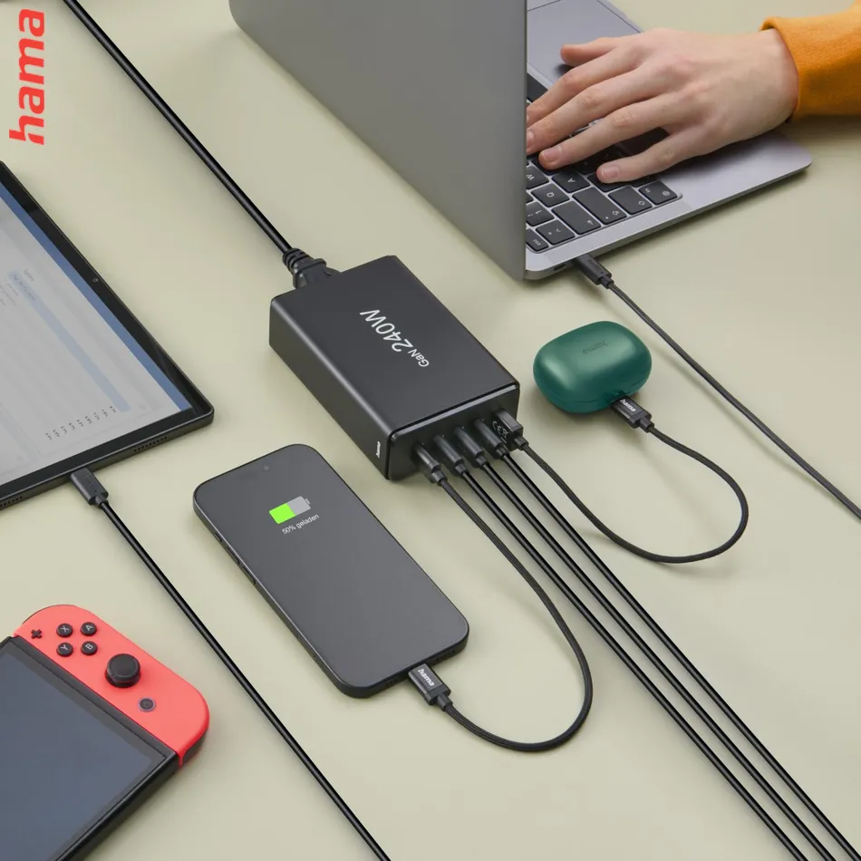 Hama USB nabíjacia stanica GaN, 4x USB-C PD, 1x USB-A QC, 240 W