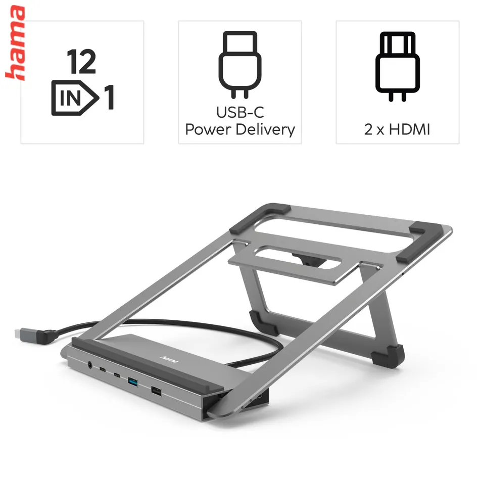 Hama USB-C dokovacia stanica a stojan pre notebook Connect2Office Stand, 12 portov