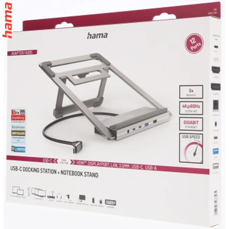Hama USB-C dokovacia stanica a stojan pre notebook Connect2Office Stand, 12 portov