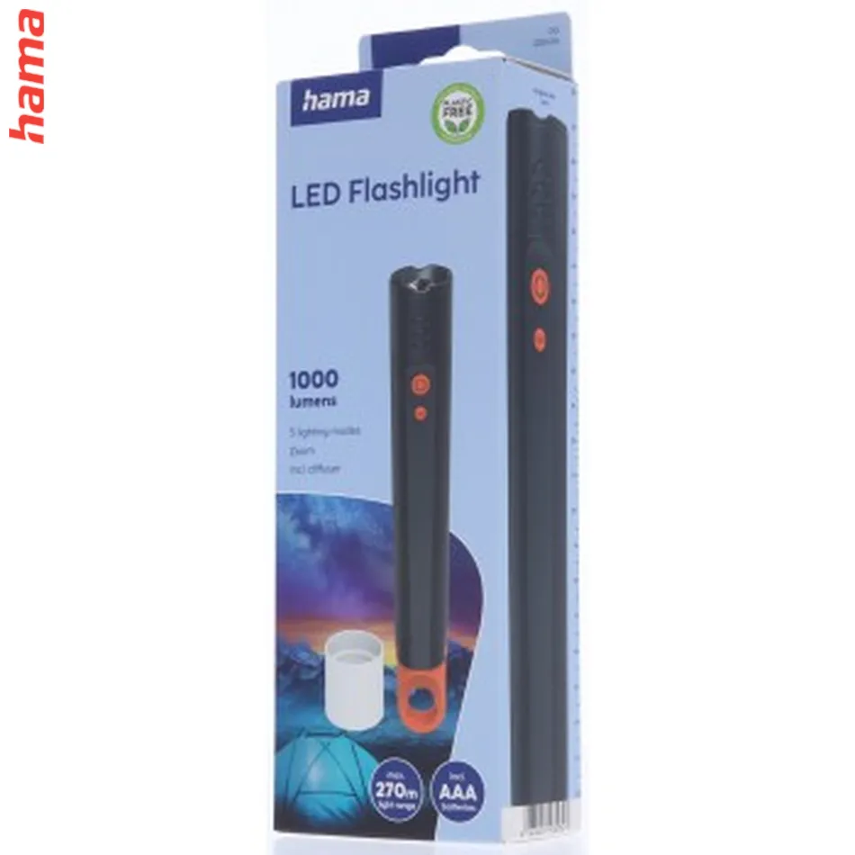Hama FLX1000, LED baterka, 1000 lm, zoom, karabínka, IP44