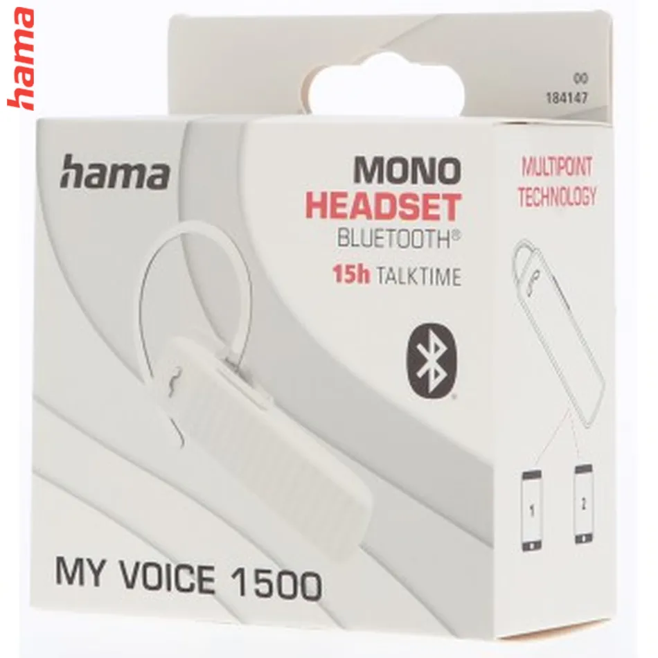 Hama MyVoice Essential, Bluetooth Headset mono, pre 2 zariadenia, hlasový asistent (Siri, Google)