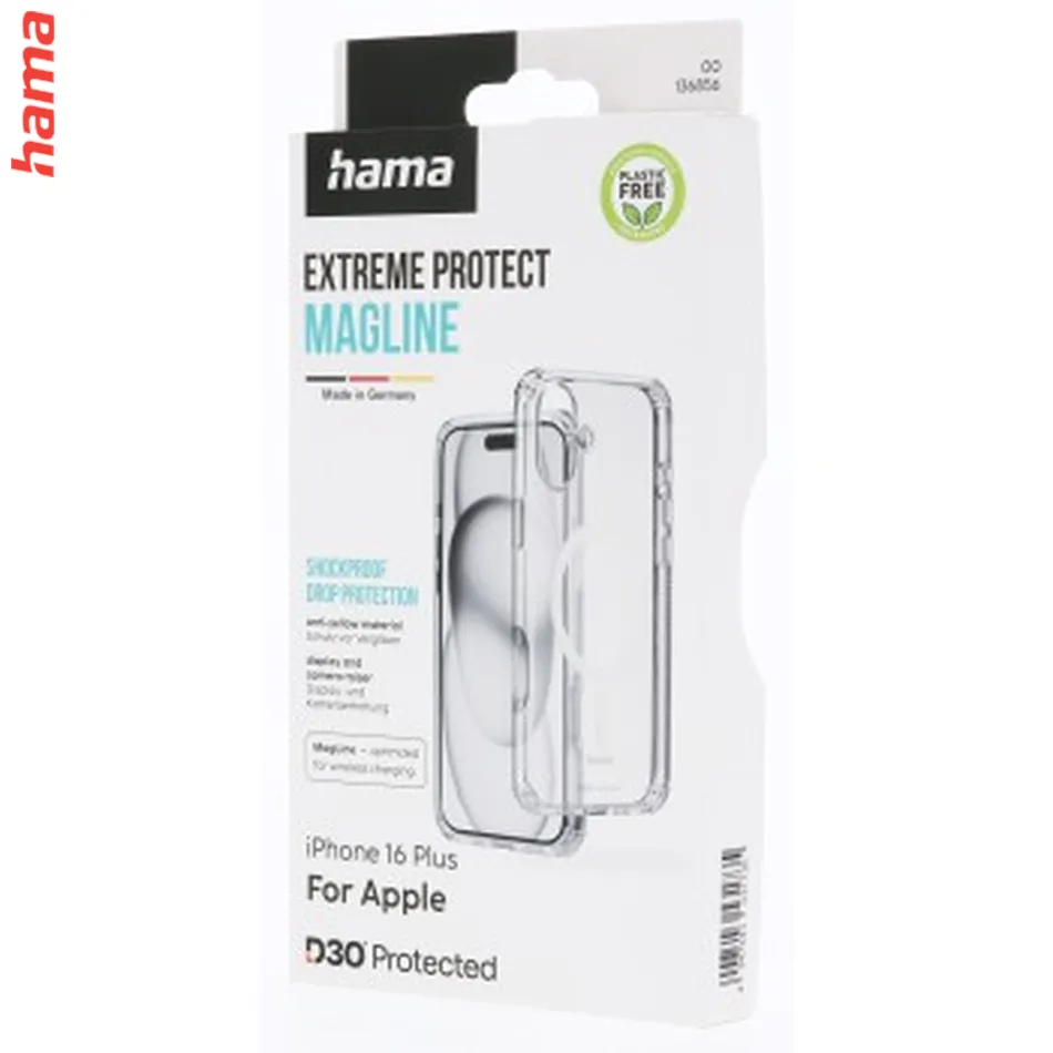 Hama Extreme Protect, kryt pre Apple iPhone 16 Plus, magnetický, D3O®, nezažltne, priehľadný