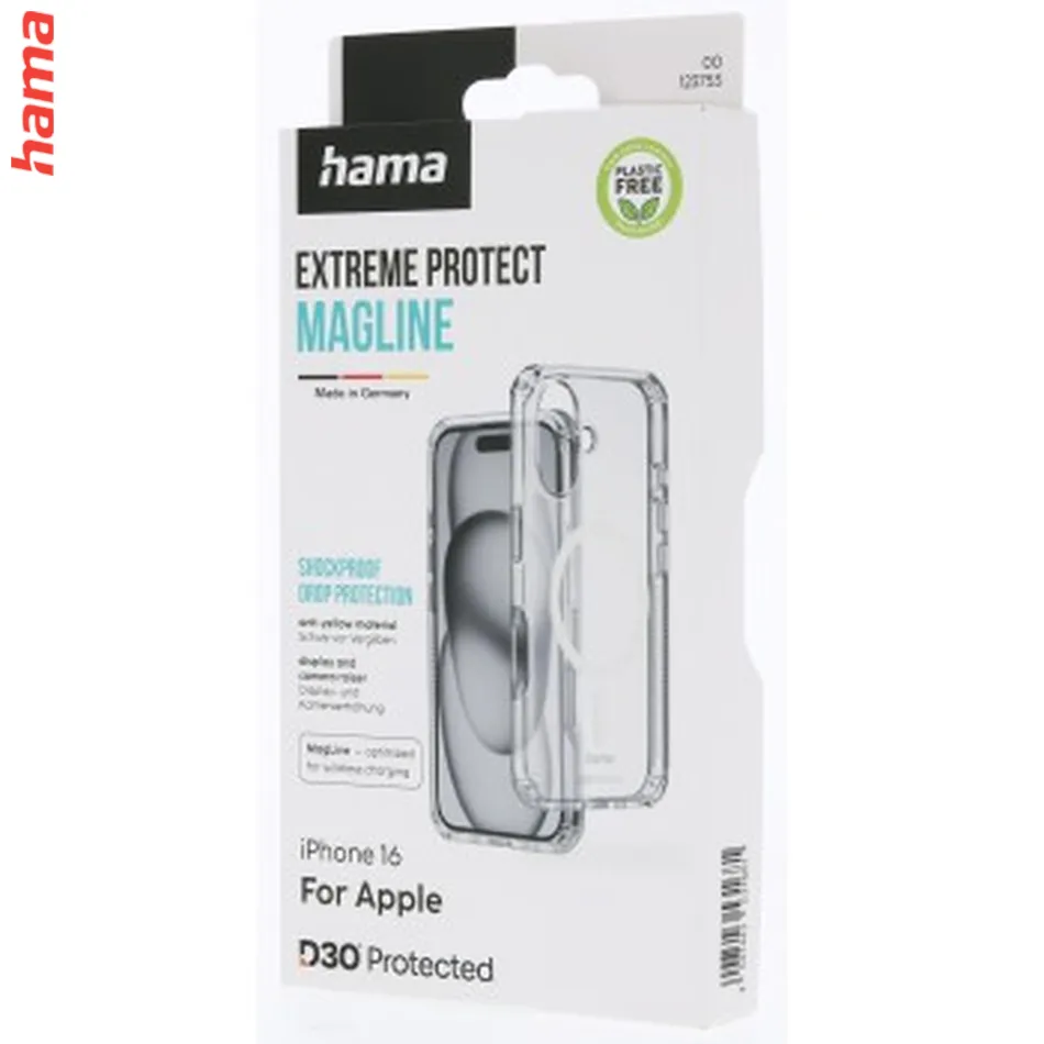 Hama Extreme Protect, kryt pre Apple iPhone 16, magnetický, D3O®, nezažltne, priehľadný