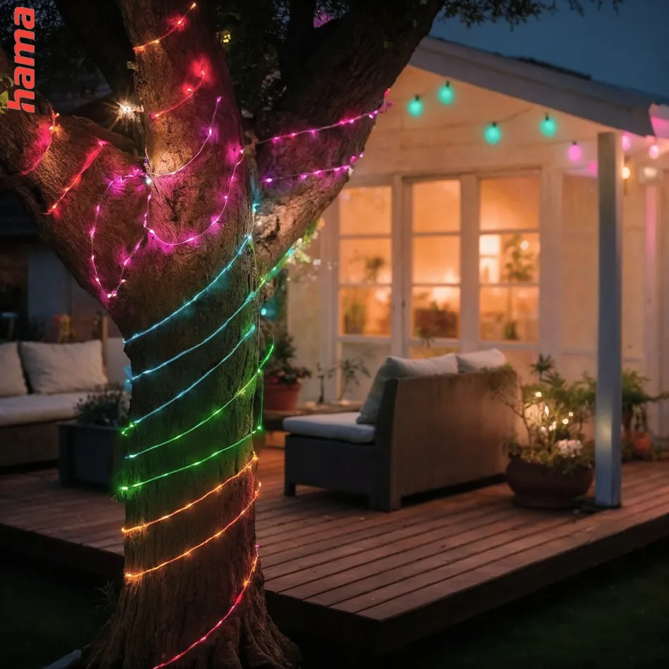 Hama SMART WiFi svetelná reťaz, 100 LED, von./vnút. použitie, nastavenie farieb, stmievanie, 10 m