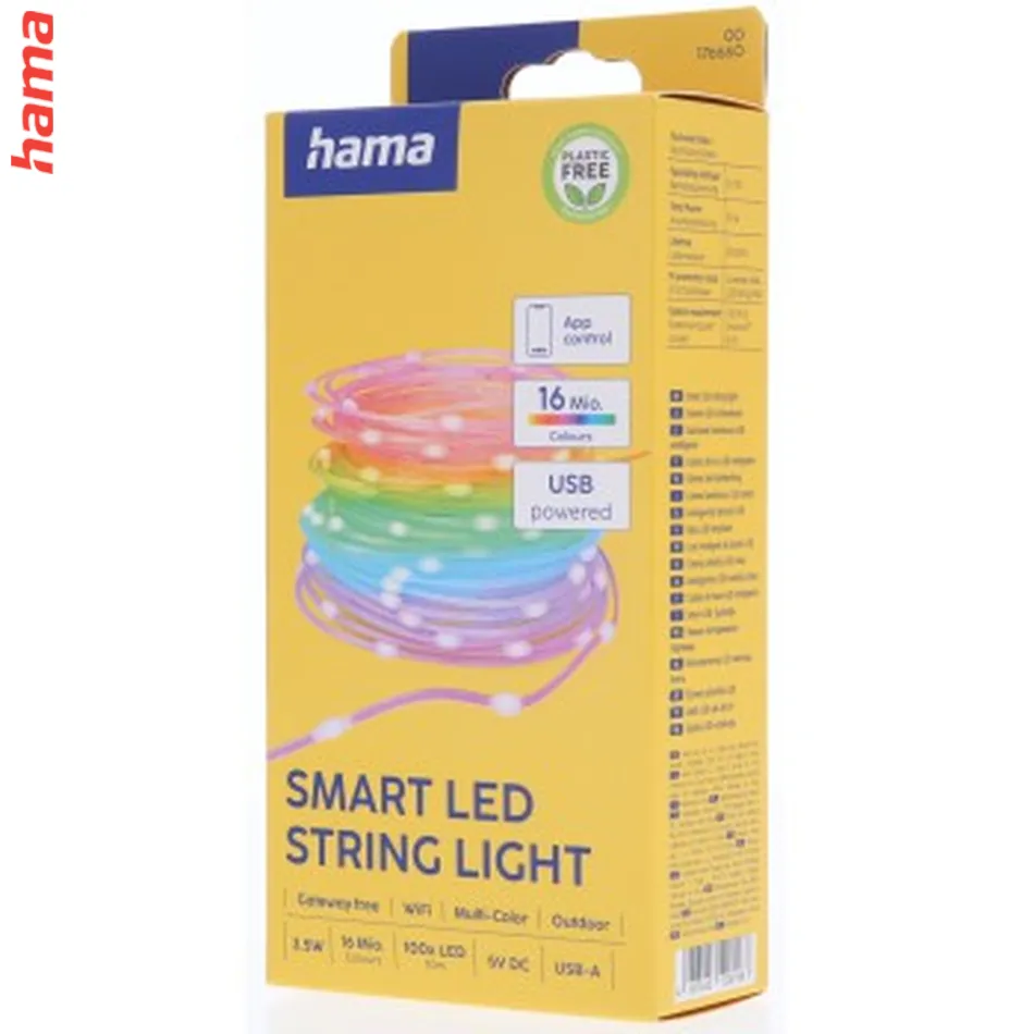 Hama SMART WiFi svetelná reťaz, 100 LED, von./vnút. použitie, nastavenie farieb, stmievanie, 10 m