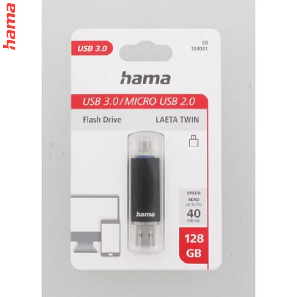 Hama flashPen Laeta Twin, USB 3.0, 128 GB, 40 MB/s, čierny
