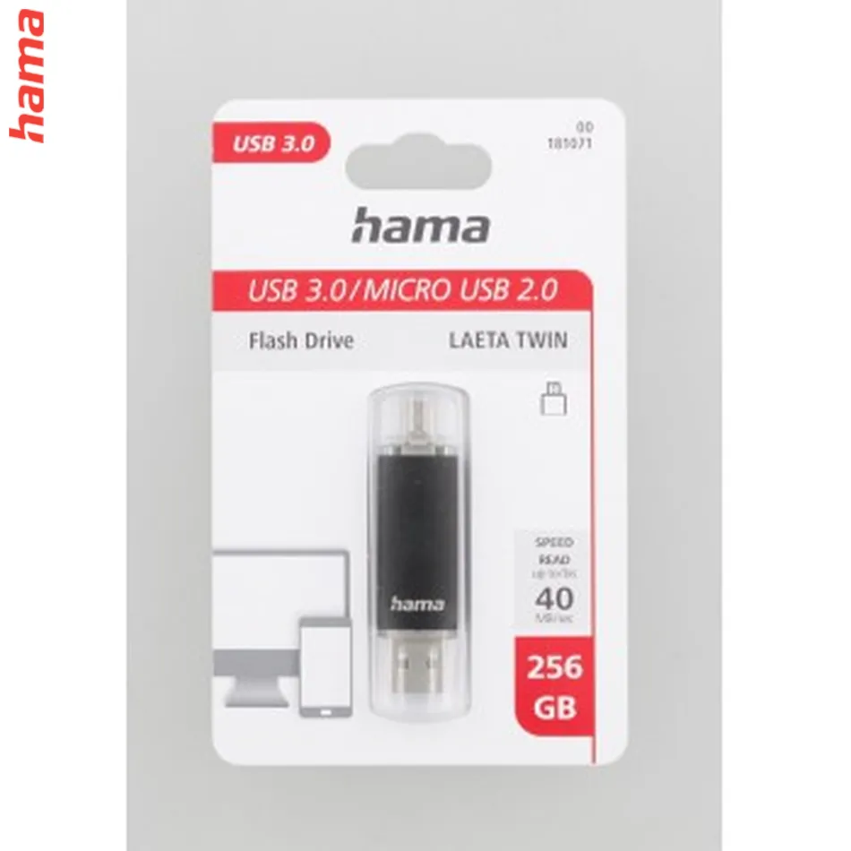 Hama flashPen Laeta Twin, USB 3.0, 256 GB, 40 MB/s, čierny