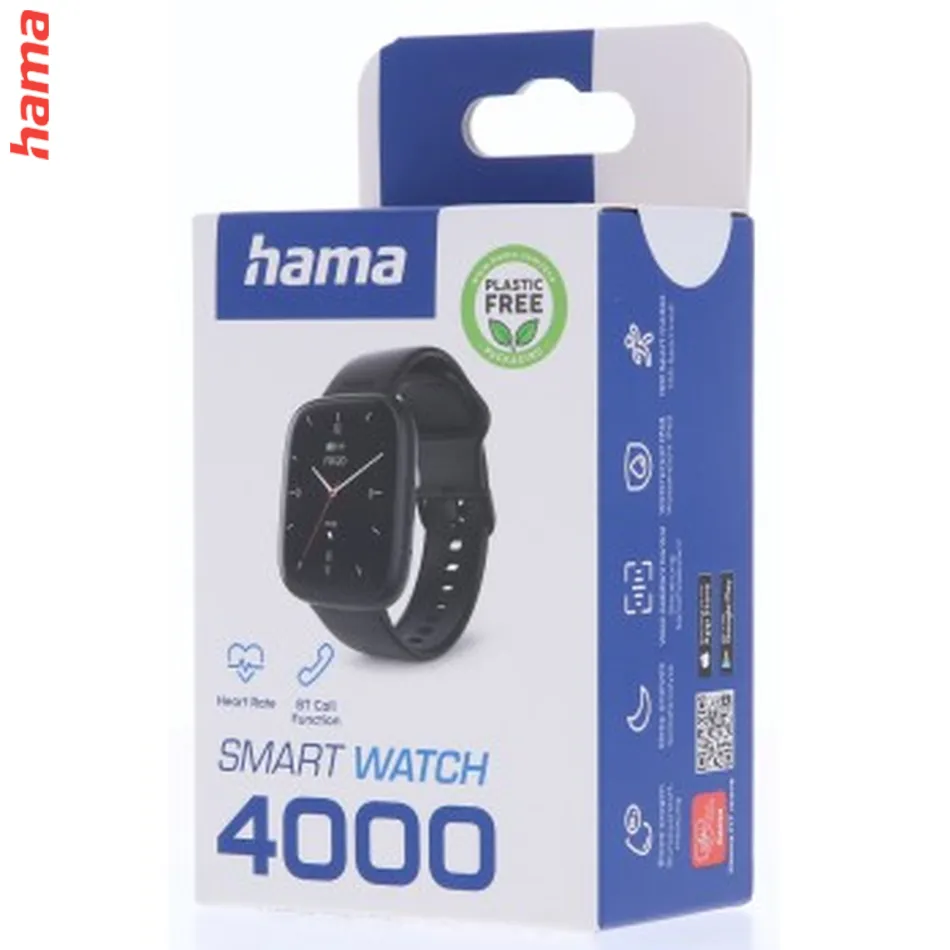 Hama 4000, smart hodinky, funkcia telefonovania, vodoodolné IP68, Siri/ Google Assistant, čierne