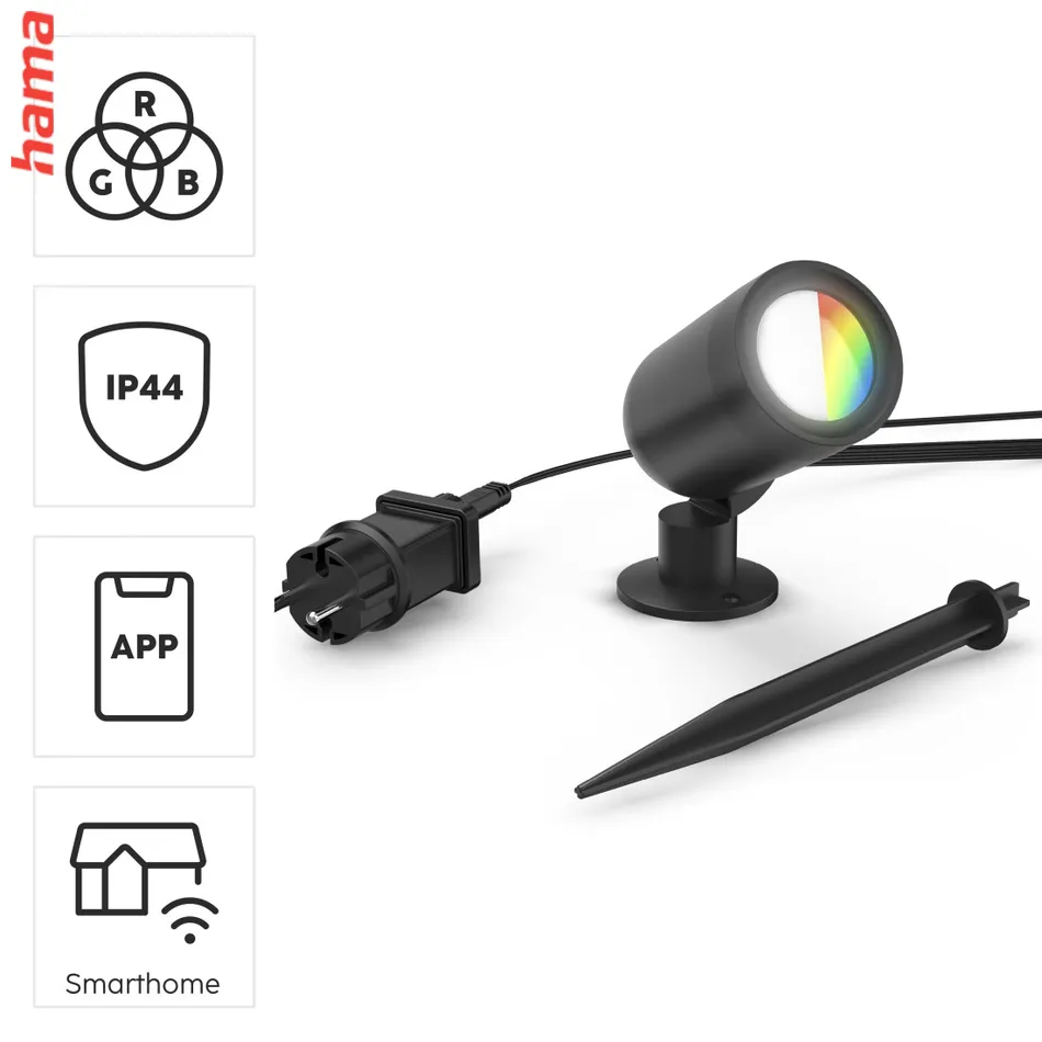 Hama SMART WiFi LED záhradné svetlo, Matter, zapich. nožička, IP65, farby, stmievanie, appka
