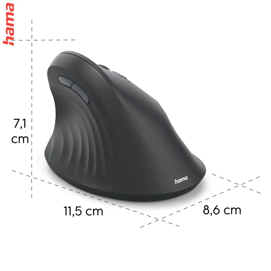 Hama vertikálna ergonomická bezdrôtová myš EWM-600R, pre pravákov, nabíjacia, čierna