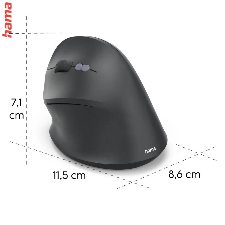 Hama vertikálna ergonomická bezdrôtová myš EWM-600L, pre ľavákov, nabíjacia, čierna