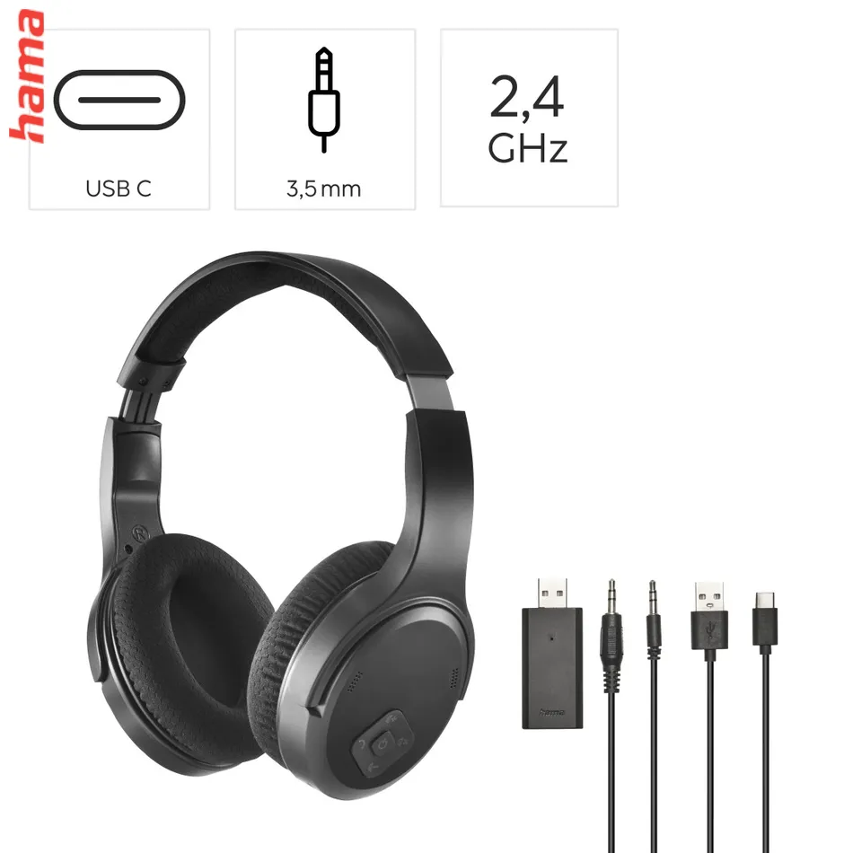 Hama bezdrôtové TV slúchadlá, USB 2,4 GHz vysielač, Bluetooth