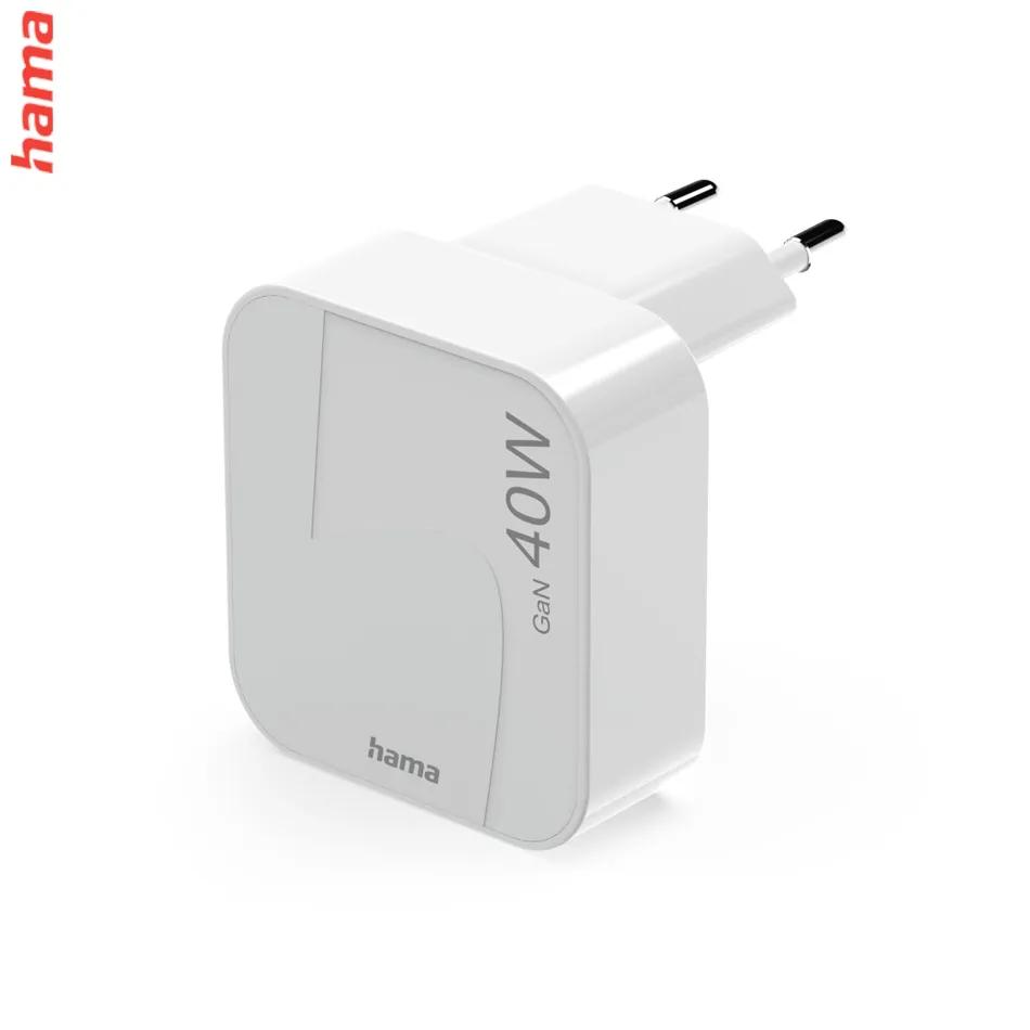 Hama rýchla USB nabíjačka GaN, 2x USB-C PD/QC 40 W, skladacia